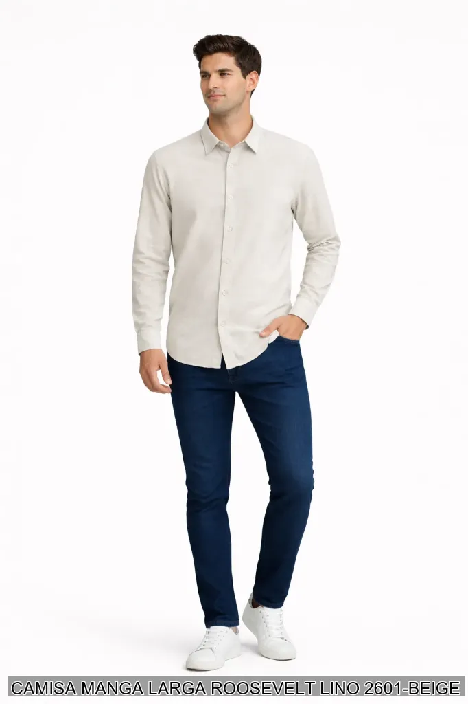 [ROOLINML2601BEI-S] CAMISA MANGA LARGA ROOSEVELT LINO 2601 (Beige, S)