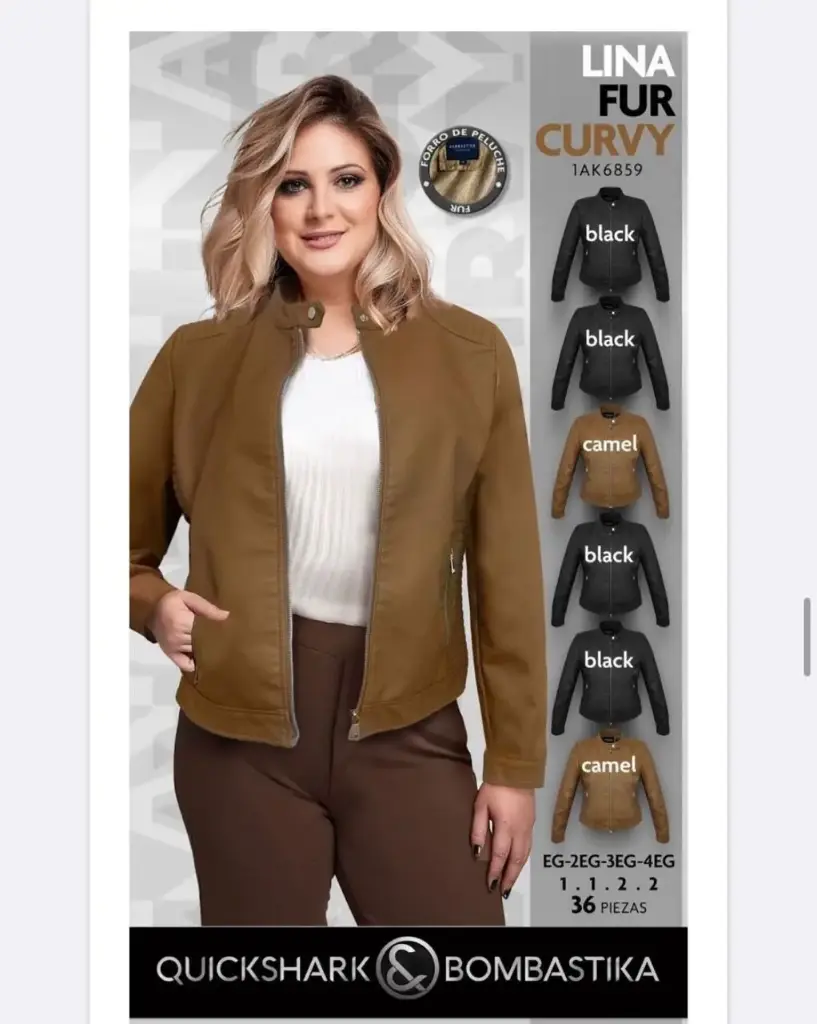 CHAMARRA BOMBASTIKA LINA FUR 6859 PLUS (3XL, NEGRO)